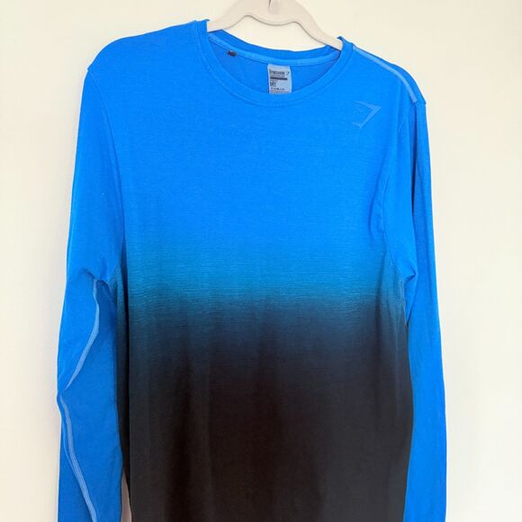 Gymshark Ombre Long Sleeve Blue Stretchy Lightweight Long Sleeve T Shirt Sz L - Picture 8 of 9
